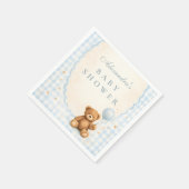 Blue Gingham Teddy Bear Baby Shower スタンダードカクテルナプキン (角)