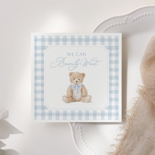 Blue Gingham Teddy Bear Baby Shower スタンダードカクテルナプキン