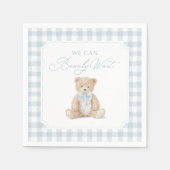 Blue Gingham Teddy Bear Baby Shower スタンダードカクテルナプキン (正面)