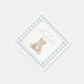 Blue Gingham Teddy Bear Baby Shower スタンダードカクテルナプキン (角)