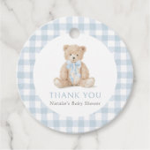 Blue Gingham Teddy Bear Baby Shower フェイバータグ (正面)