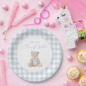Blue Gingham Teddy Bear Baby Shower ペーパープレート (パーティー)