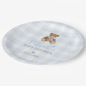 Blue Gingham Teddy Bear Baby Shower ペーパープレート (アングル)