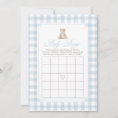 Blue Gingham Teddy Bear Baby Shower Bingo Card 招待状 (正面)