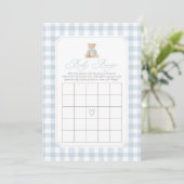 Blue Gingham Teddy Bear Baby Shower Bingo Card 招待状 (スタンド正面)