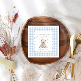 Blue Gingham Teddy Bear Baby Shower Napkins スタンダードカクテルナプキン
