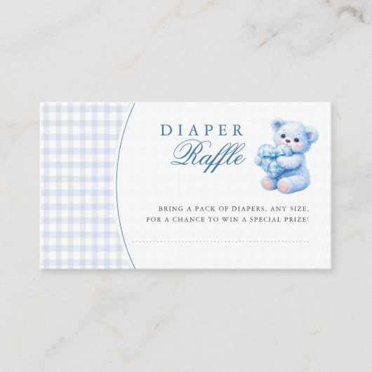 Blue Gingham Teddy Bear Neutral Baby Shower エンクロージャーカード (正面)