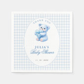 Blue Gingham Teddy Bear Neutral Baby Shower スタンダードカクテルナプキン (正面)