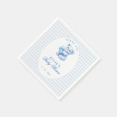 Blue Gingham Teddy Bear Neutral Baby Shower スタンダードカクテルナプキン (角)
