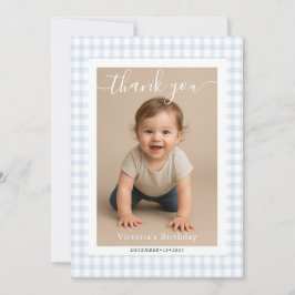 Blue Gingham Teddy Bear Neutral Baby Shower ノートカード