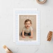 Blue Gingham Teddy Bear Neutral Baby Shower ノートカード (正面/裏面インサイチュ)