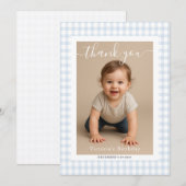 Blue Gingham Teddy Bear Neutral Baby Shower ノートカード (正面/裏面)