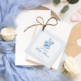 Blue Gingham Teddy Bear Neutral Baby Shower フェイバータグ