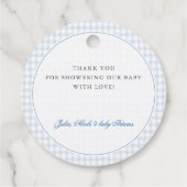 Blue Gingham Teddy Bear Neutral Baby Shower フェイバータグ (裏面)