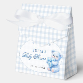 Blue Gingham Teddy Bear Neutral Baby Shower フェイバーボックス
