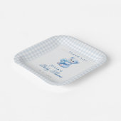 Blue Gingham Teddy Bear Neutral Baby Shower ペーパープレート (傾斜あり)