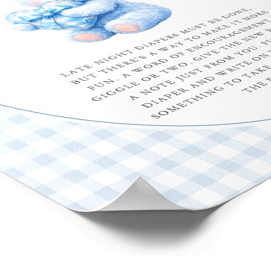 Blue Gingham Teddy Bear Neutral Baby Shower ポスター (角)