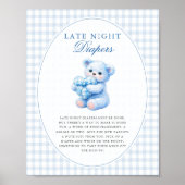 Blue Gingham Teddy Bear Neutral Baby Shower ポスター (正面)