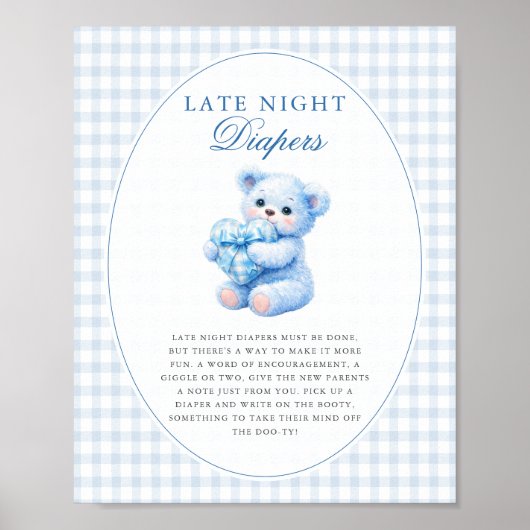 Blue Gingham Teddy Bear Neutral Baby Shower ポスター (正面)