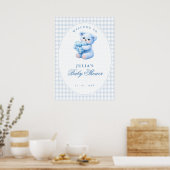 Blue Gingham Teddy Bear Neutral Baby Shower ポスター (キッチン)