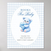 BLUE GINGHAM TEDDY BEAR NEUTRAL BABY SHOWER ポスター (正面)