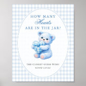 BLUE GINGHAM TEDDY BEAR NEUTRAL BABY SHOWER ポスター (正面)
