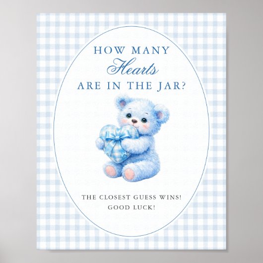BLUE GINGHAM TEDDY BEAR NEUTRAL BABY SHOWER ポスター (正面)