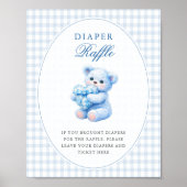 BLUE GINGHAM TEDDY BEAR NEUTRAL BABY SHOWER ポスター (正面)