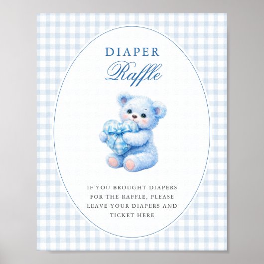 BLUE GINGHAM TEDDY BEAR NEUTRAL BABY SHOWER ポスター (正面)