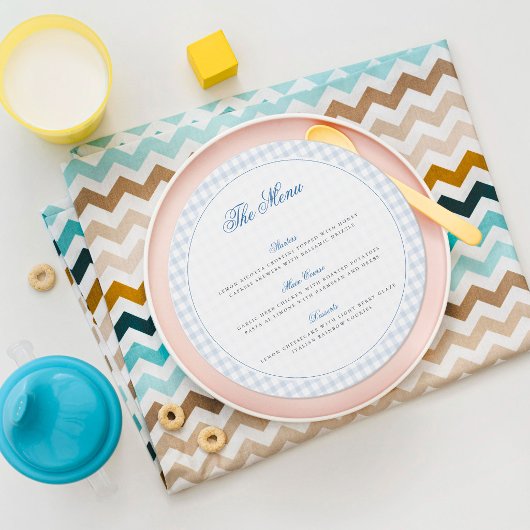 Blue Gingham Teddy Bear Neutral Baby Shower メニュー