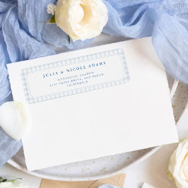 Blue Gingham Teddy Bear Neutral Baby Shower ラベル