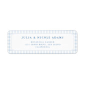 Blue Gingham Teddy Bear Neutral Baby Shower ラベル (正面)