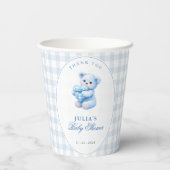 Blue Gingham Teddy Bear Neutral Baby Shower 紙コップ (裏面)