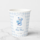 Blue Gingham Teddy Bear Neutral Baby Shower 紙コップ (正面)