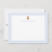 Blue Gingham Teddy Bear Nursery Note Card 案内状 (正面)