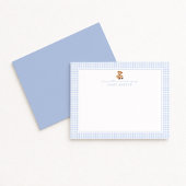 Blue Gingham Teddy Bear Nursery Note Card 案内状