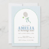 Blue Gingham Tennis 9th Birthday Party for Girls  招待状 (正面)