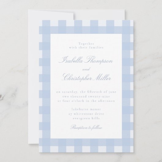 Blue Gingham Wedding Invitation 招待状 (正面)