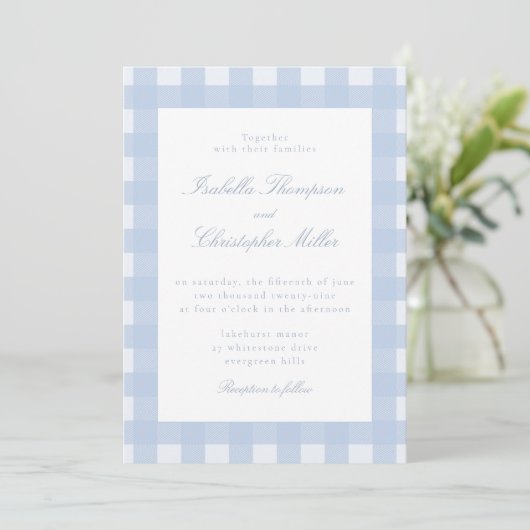 Blue Gingham Wedding Invitation 招待状 (スタンド正面)