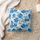 Blue Gingham Winter Flower Throw Pillow クッション (ブランケット)