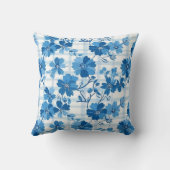 Blue Gingham Winter Flower Throw Pillow クッション (裏面)