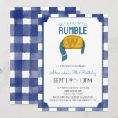 Blue Gingham Wrestling Birthday Party 招待状 (正面/裏面)