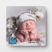 Blue Giraffe Letter Gベビー写真 フォトプラーク (正面)