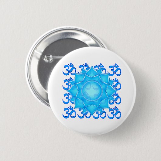 Blue Glass Lotus Flower Drawing With Om Pattern 缶バッジ (正面&裏面)