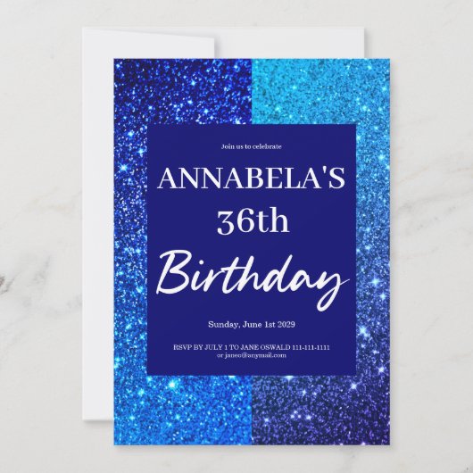 Blue Glitter Birthday Party Invitation 招待状 (正面)