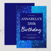 Blue Glitter Birthday Party Invitation 招待状 (正面/裏面)