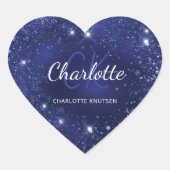 Blue glitter dust monogram name ハートシール (正面)
