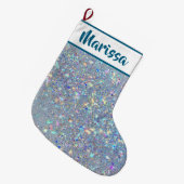 Blue Glitter Personalized Name Christmas Stocking ラージクリスマスストッキング (正面 (吊り時))