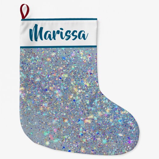 Blue Glitter Personalized Name Christmas Stocking ラージクリスマスストッキング (正面)