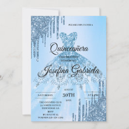 Blue Glitter Quinceañera Invitation 招待状